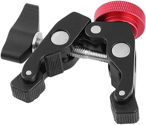 Vista 4 de Soporte de abrazadera de cangrejo con adaptador de tornillo de 1/4 "para trípode de cámara de luz flash de estudio (negro)