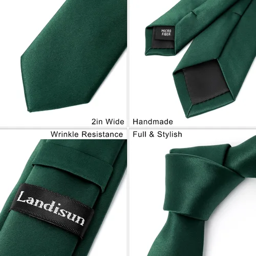 Vista 5 de Landisun Corbata Negra Hombres Mujeres Sólidos Corbatas Flacas Corbatas Slim Tie Satén