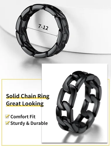 Vista 4 de ChainsHouse Anillo de eslabones cubanos de acero inoxidable para hombres y mujeres, 0.252 in - 0.276 in de ancho, tamaño 07-14, con caja de regalo
