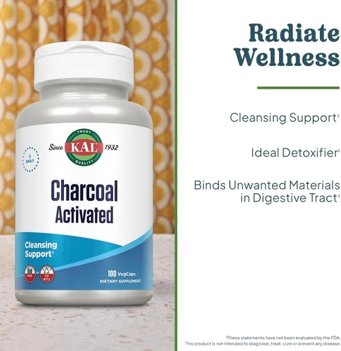 Vista 3 de KAL Cápsulas de carbón activado – Apoyo de limpieza – 500 mg Fórmula