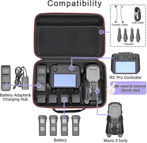 Vista 2 de RLSOCO Estuche de viaje para DJI Mavic 3 Classic/Mavic 3 Cine Fly More Combo - Compatible con: Mavic 3 Body, RC Pro o DJI RC Controller