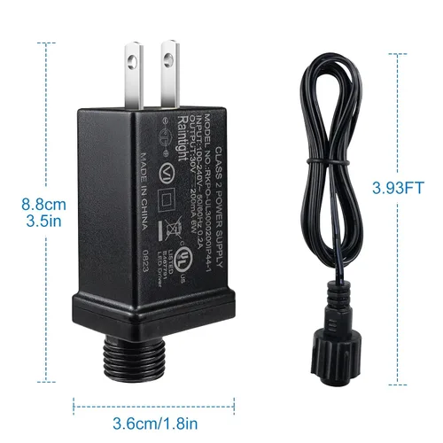 Vista 5 de Fuente de alimentación de 30 V 6 W clase 2, transformador de bajo voltaje LED impermeable de 0.2 A IP44 con enchufe de EE. UU., para luces de cadena
