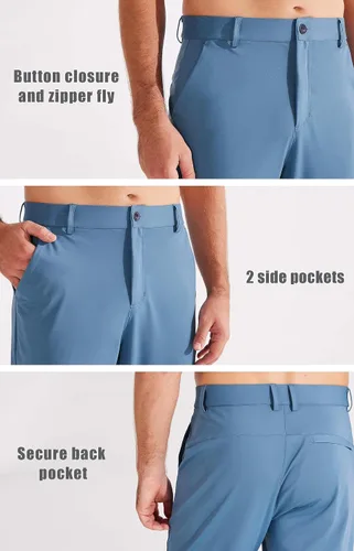 Vista 3 de Libin Pantalones deportivos de golf elásticos en 4 direcciones con bolsillos, pantalones de vestir ajustados para trabajo, pantalones deportivos
