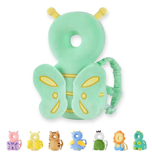 Vista 15 de JunNeng - Mochila protectora de cabeza de bebé para caminar y gatear, pingüino blanco Protector de cabeza suave, transpirable, ajustable