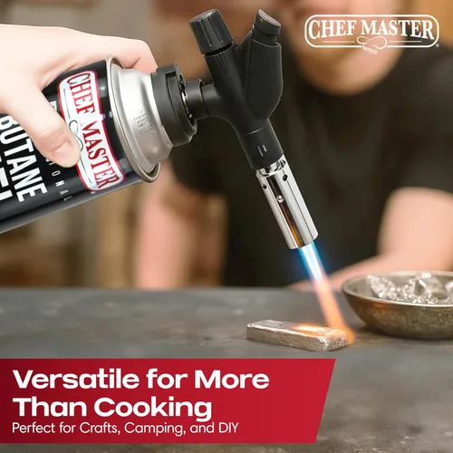 Vista 8 de Combo de Encendedor de Antorcha de Butano con 4 x 8 oz. de Combustible de Butano de Chef Master, Antorcha de Cocina Recargable para Brulee, Postres