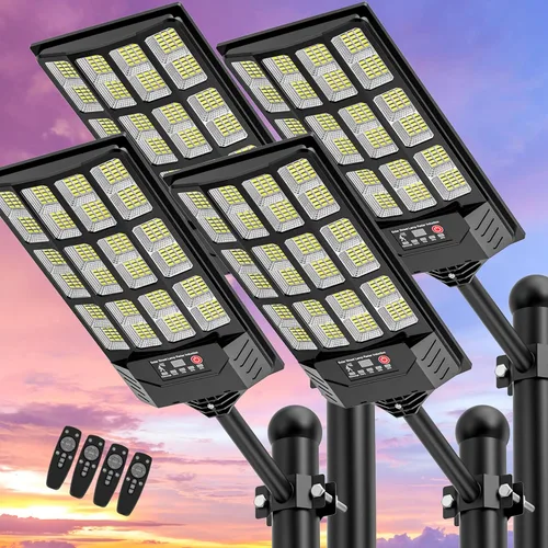 Vista 9 de Farolas solares impermeables para exteriores, luz de inundación gran angular de 320°, luz LED de estacionamiento solar con sensor de movimiento