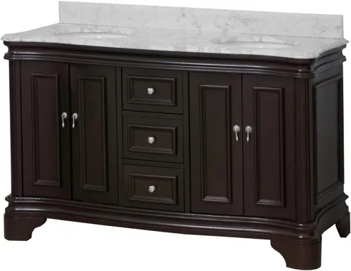 Vista 5 de Kitchen Bath Collection Katherine - Tocador de baño doble de 60 pulgadas (chocolate/carrara): incluye gabinete de chocolate con encimera de mármol