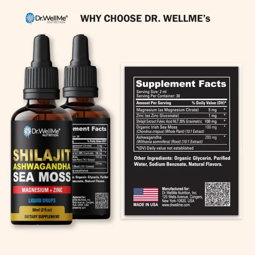 Vista 3 de Dr.WellMe Shilajit Ashwagandha - Gotas líquidas de musli y shatavari seguras para musli y shatavari, 2 onzas líquidas para energía natural, refuerzo