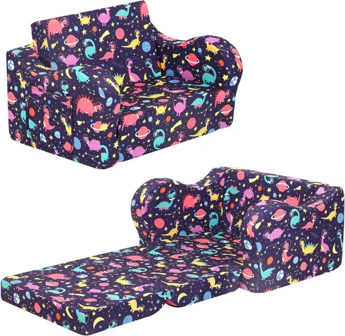 Vista 7 de MOMCAYWEX Sofá para niños, sofá de espuma abatible 2 en 1, silla plegable suave para juegos, azul