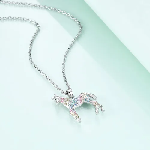 Vista 3 de Collar de caballo, lobo, jirafa, dinosaurio, regalos, collar de flamenco, elefante, perezoso, llama, sirena, joyería para mujeres
