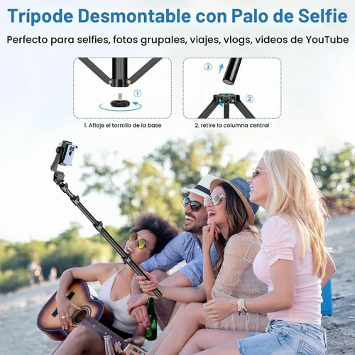 Vista 3 de Trípode de teléfono de 70 pulgadas con control remoto y soporte, soporte portátil para teléfono celular, palo selfie para grabación de video