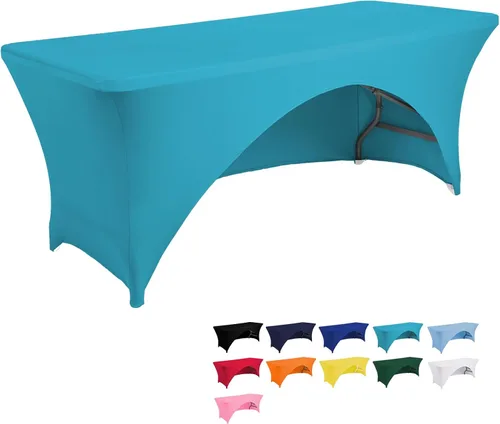 Vista 9 de Jeloris Mantel rectangular de elastano con parte trasera abierta (4 pies, verde) ajustado, lavable, sin arrugas, elástico y elástico para mesa