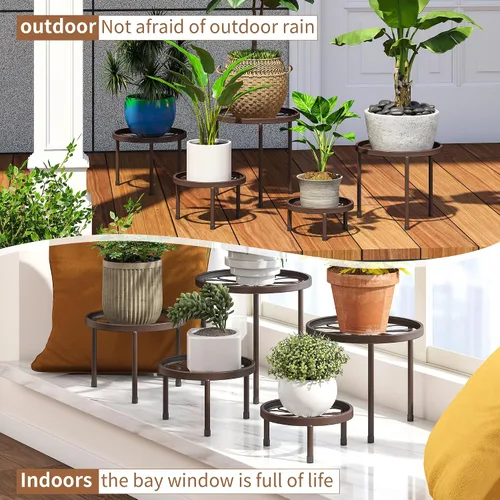Vista 6 de Paquete de 5 soportes metálicos para plantas de interior y exterior, resistentes soportes de hierro antioxidante para macetas, soporte para macetas
