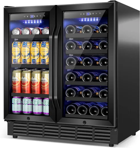 Vista 20 de Velivi Mini refrigerador con puerta de cristal, nevera pequeña, escritorio, enfriador de bebidas con cerradura para bebidas de cerveza, 1.4 pies