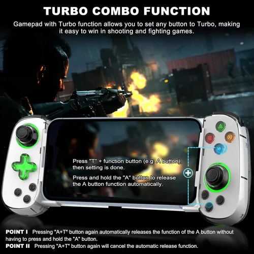 Vista 5 de arVin Wireless Gaming Controller for iPhone, Android with Phone CASE Support & Green Light, Bluetooth Gamepad for
