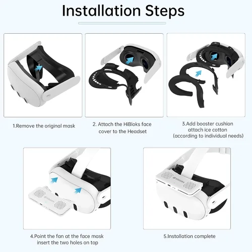 Vista 7 de HiBloks Face Cover with Cooling Fan for Meta Quest 3 Accessories, Soft Lycra Cotton Compatible with Oculus Quest 3 Fan Cooler Active Air Circulation