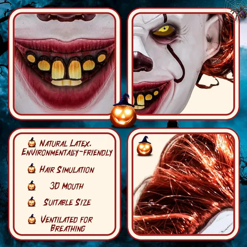 Vista 5 de Disfraz de payaso para adultos, disfraz de payaso para Halloween, disfraz de payaso aterrador para adolescentes, juego de rol para hombres y mujeres