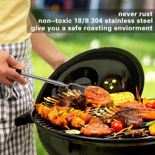 Vista 8 de Smores Sticks para hoguera, palos para asar malvaviscos de 32 pulgadas, tenedores extensibles de acero inoxidable con asas de madera, kit de 8