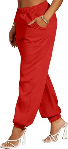 Vista 3 de Vrtige Pantalones largos elásticos casuales de cintura alta con bolsillos para mujer
