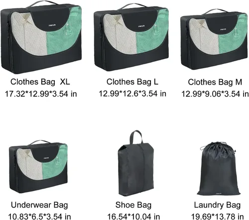 Vista 2 de MOSISO Juego de 6 cubos de embalaje para artículos esenciales de viaje, juego de bolsas organizadoras de maleta para equipaje, accesorios de viaje