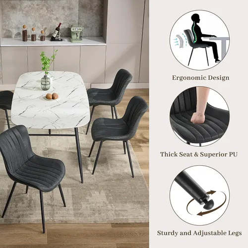 Vista 3 de GarveeHome Juego de 2 sillas de comedor tapizadas, sillas de cocina de cuero con patas de metal, sillas de comedor modernas de mediados de siglo