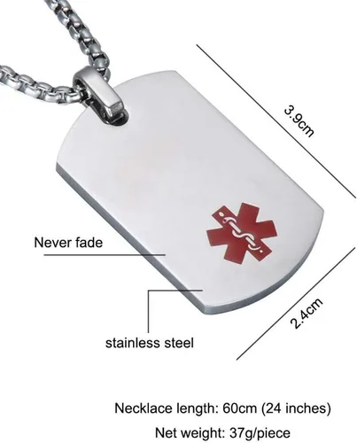Vista 6 de Juego de pulseras y collares personalizados de alerta médica de acero inoxidable para mujeres y hombres, identificación médica, brazalete y collar