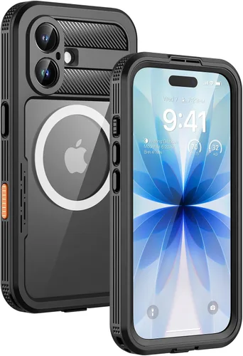 Vista 18 de Lanhiem Funda magnética impermeable para iPhone 16, protector de pantalla de privacidad integrado, compatible con MagSafe, funda antiespía de cuerpo