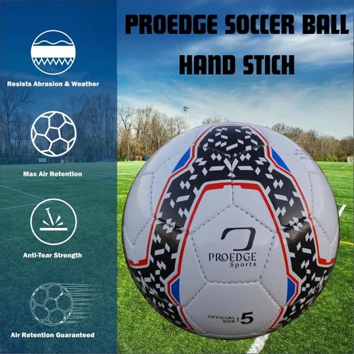 Vista 3 de ProEdge - Balón de fútbol tamaño 5, poliuretano profesional cosido a mano, laminado de algodón duradero, vejiga de látex, pelota