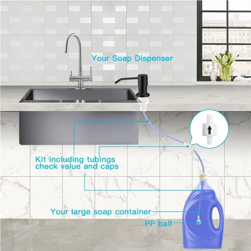 Vista 3 de OHiHi Dispensador de jabón para platos para fregadero de cocina, dispensador de jabón para fregadero de encimera, bomba de agua con tubo