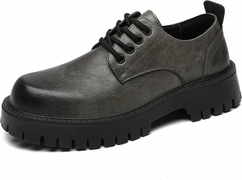 Vista 9 de Zapatos Oxford de cuero con cordones para hombre, plataforma, punta redonda, tacón grueso, suela con tacos, elevadores, suela suave, zapatos