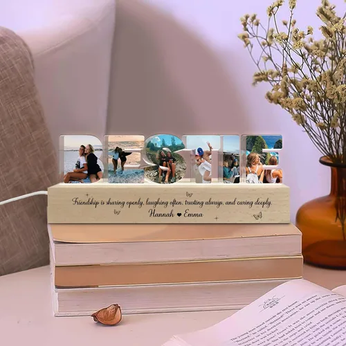 Vista 4 de Luz nocturna LED personalizada con collage de fotos, foto personalizada con cualquier cita y nombre, Navidad, amistad, regalos de cumpleaños