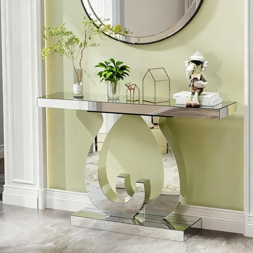Vista 23 de Henf Mesa consola con espejo plateado de 39.2 pulgadas con base