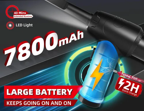Vista 5 de Aspirador y aspirador de aire comprimido de 110000 RPM 2 en 1 con batería recargable de 7800 mAh y motor de 80 W, aspirador eléctrico de succión