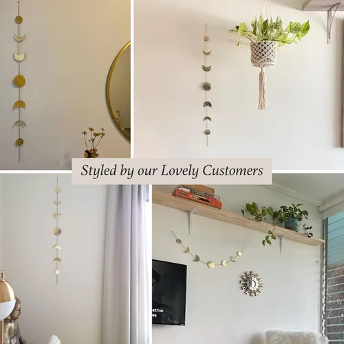 Vista 4 de BASE ROOTS Decoración de pared de fase lunar, arte de pared dorado para dormitorio, bohemia y astrología, estética de bruja 86 cm 7 fases de luna