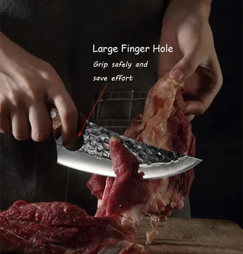 Vista 6 de Kitory Cuchillo de carnicero para cortar carne, cuchillo vikingo forjado a mano con mango ergonómico de madera, cuchillo de chef chino de acero