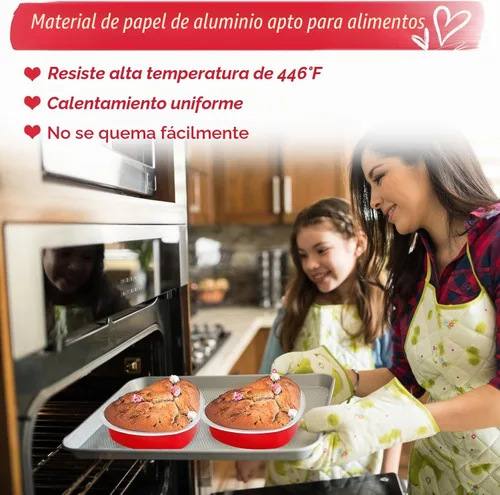 Vista 6 de Moldes grandes en forma de corazón para hornear, 20 juegos de recipientes desechables de papel de aluminio de 9 onzas con tapas, molde