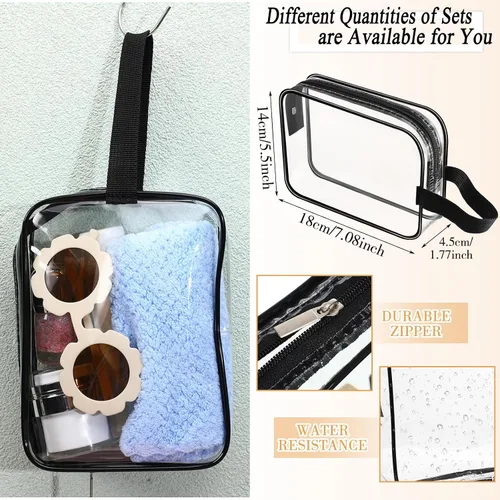 Vista 4 de Silkfly Clear Toiletry Bag PVC Travel Cosmetic Bag with Handle Strap Makeup Pouch with Zipper Summer Vacation Salon Graduation Gift End of the Year