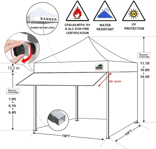 Vista 3 de Eurmax USA Toldo Desplegable de 10 x 10 pies, Carpa Comercial para Fiestas al Aire Libre con 4 Paredes Laterales Extraíbles con Cremallera y Bolsa