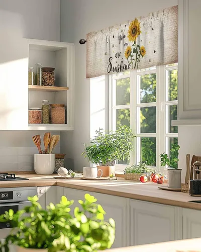 Vista 18 de Cenefa de cortina con lazo rojo de Navidad para ventanas, sala de estar, cocina, baño, granja, bolas de Navidad de acuarela con diseño de bayas