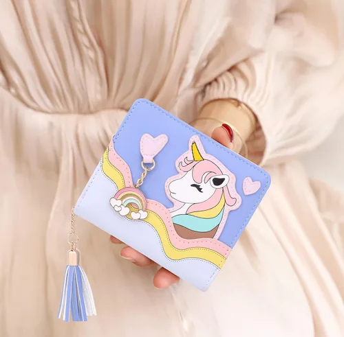Vista 2 de UTO Wallet for Girls Cute Leather Vegan Small Women Tassel Pendant Card Holder Kawaii Coin Purse 1166