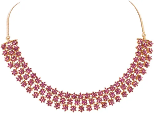 Vista 4 de Ratnavali Jewels Juego de collar y aretes de triple línea de circonita cúbica en tono dorado para novias y bodas