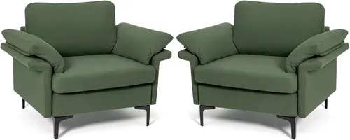 Vista 9 de Giantex Juego de 2 sofás individuales, silla decorativa, con cómodo cojín de 5 pulgadas, reposabrazos con cremallera, patas de acero, sillón de sala