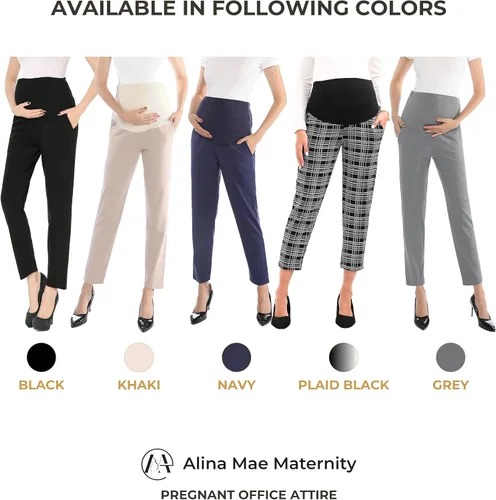 Vista 8 de Pantalones de maternidad cómodos elásticos para mujer, pantalones capri casuales de embarazo para el trabajo