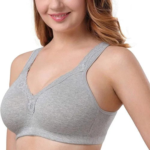 Vista 2 de TELIMUSSTO Sujetador de encaje de algodón suave de talla grande para mujer, cobertura completa, sin varillas, sin relleno