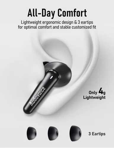 Vista 5 de Audiovance Euphony 301 - Auriculares inalámbricos Bluetooth para iPhone y Android, auriculares inalámbricos de sonido premium (EU301)