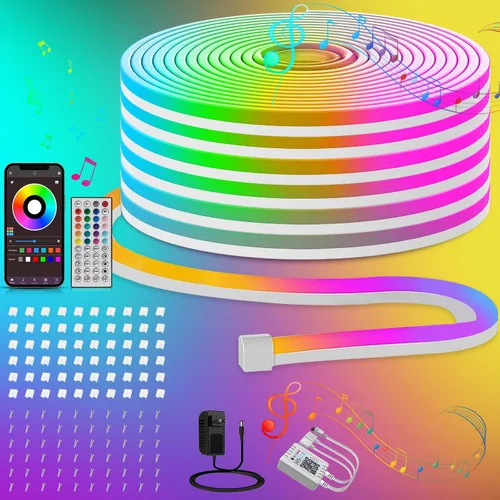 Vista 3 de Ledagic Tira de luces LED de neón RGB de 32.8 pies con aplicación, control remoto, tira de luz de neón impermeable IP65 para interiores