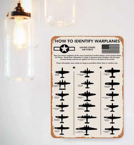 Vista 3 de WWII Planes, How To Identify Warplanes, letrero de metal de hojalata de 12 x 8 pulgadas Regalo para piloto, hombres, papá, novio, él, WallArt