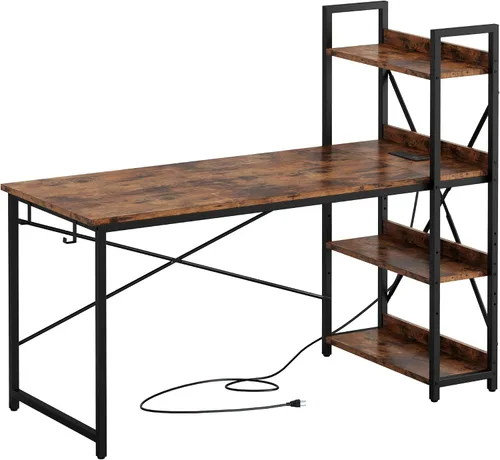 Vista 8 de IRONCK Escritorio para computadora de 47 pulgadas con toma de corriente y estantes de almacenamiento, mesa de estudio y escritura con estación