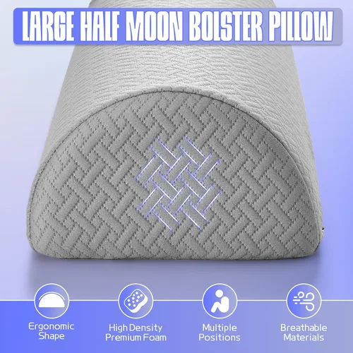 Vista 3 de Almohada de rodilla para dormir de espalda, almohada de apoyo debajo de las piernas para dormir de espalda, almohada de media luna para la parte Gris