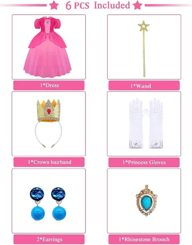 Vista 2 de Disfraz de princesa melocotón para niñas, cosplay, vestidos de princesa melocotón para niñas, vestido de fiesta